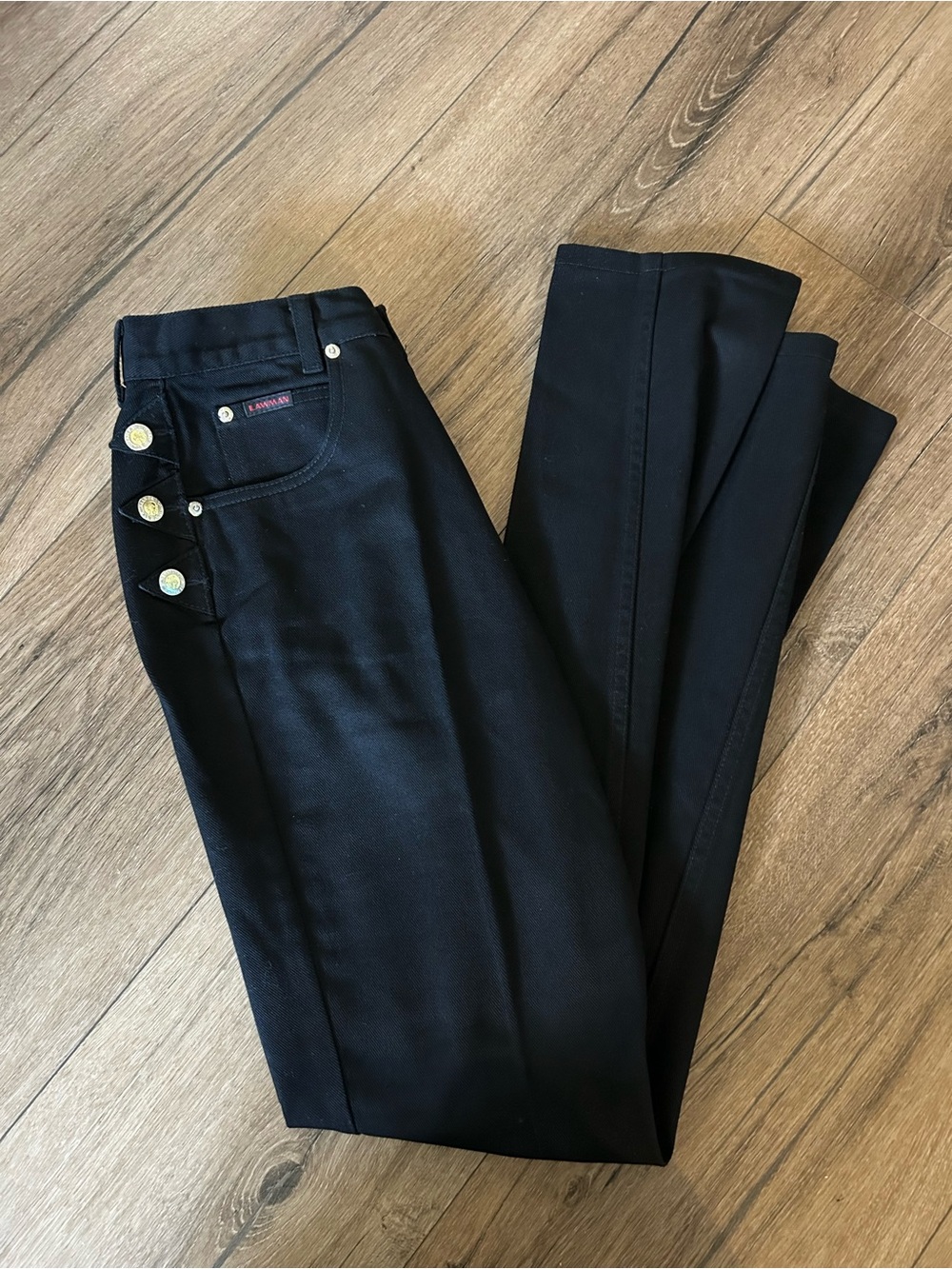 LAWMAN western vintage High-Rise Black Jeans with Side Button Accent